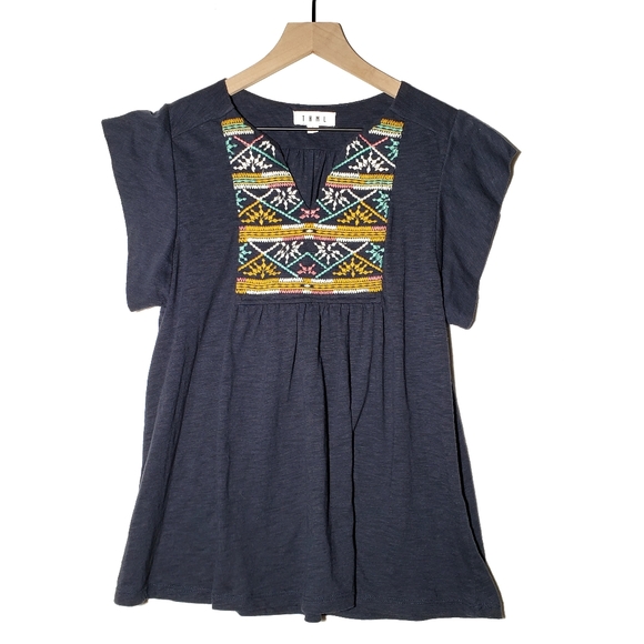 THML Tops - THML Embroidered Front Notch Neck Tee 0105